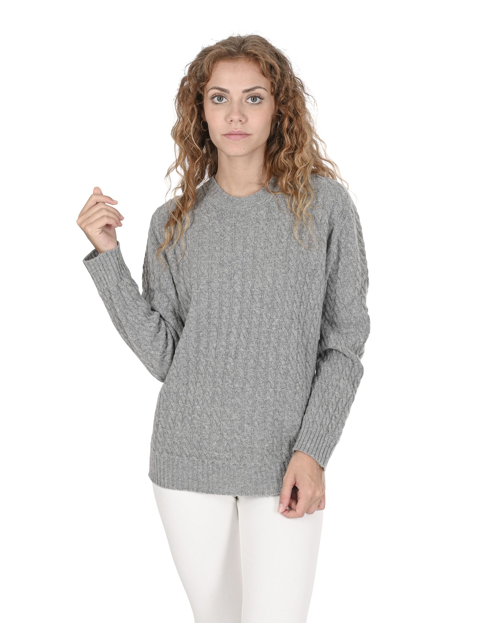 Crown of Edinburgh Cashmere Womens Round Neck Sweater COE 0013 GREY