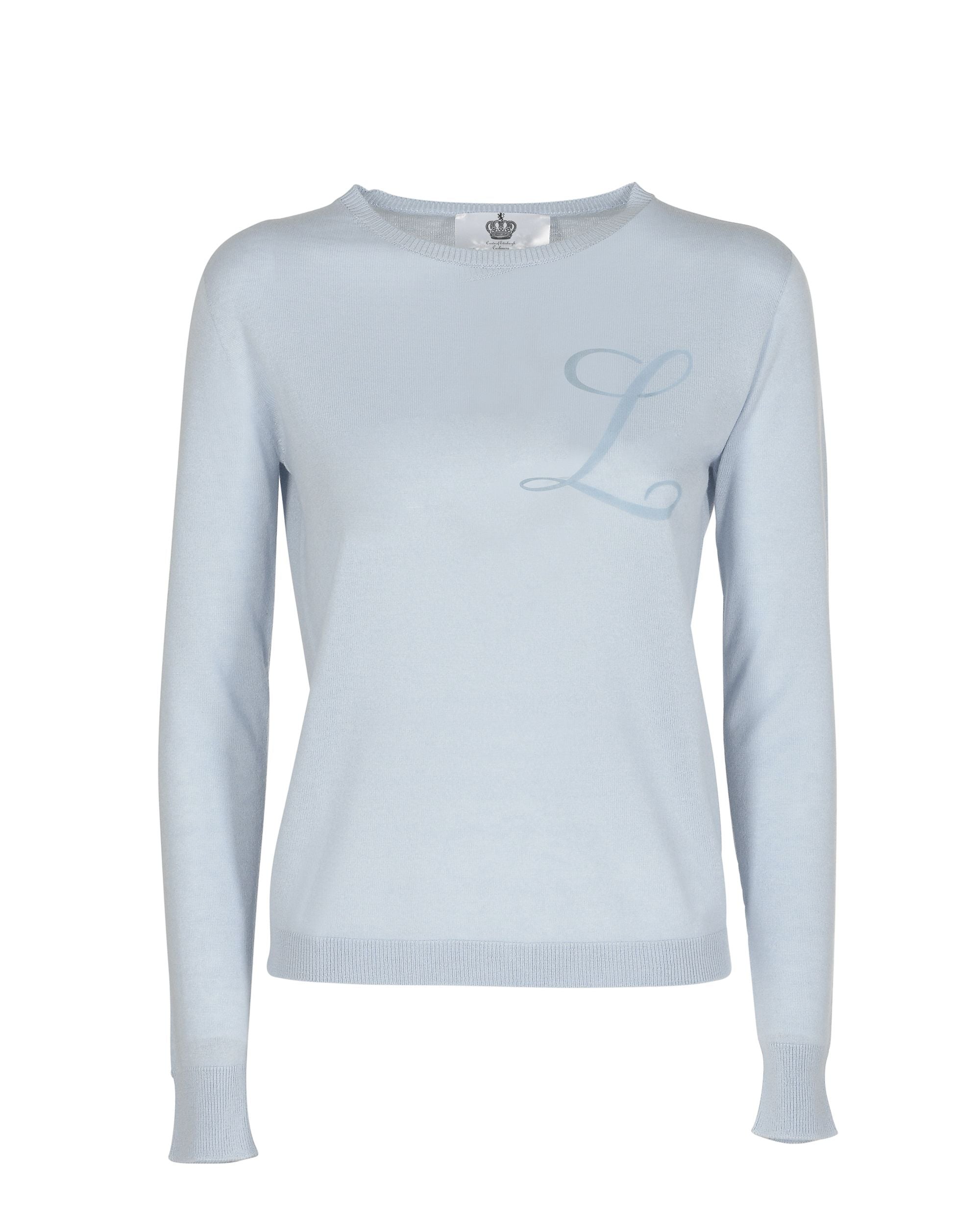 Crown of Edinburgh Cashmere Long Sleeve ART 004 LIGHT BLUE LETTER L