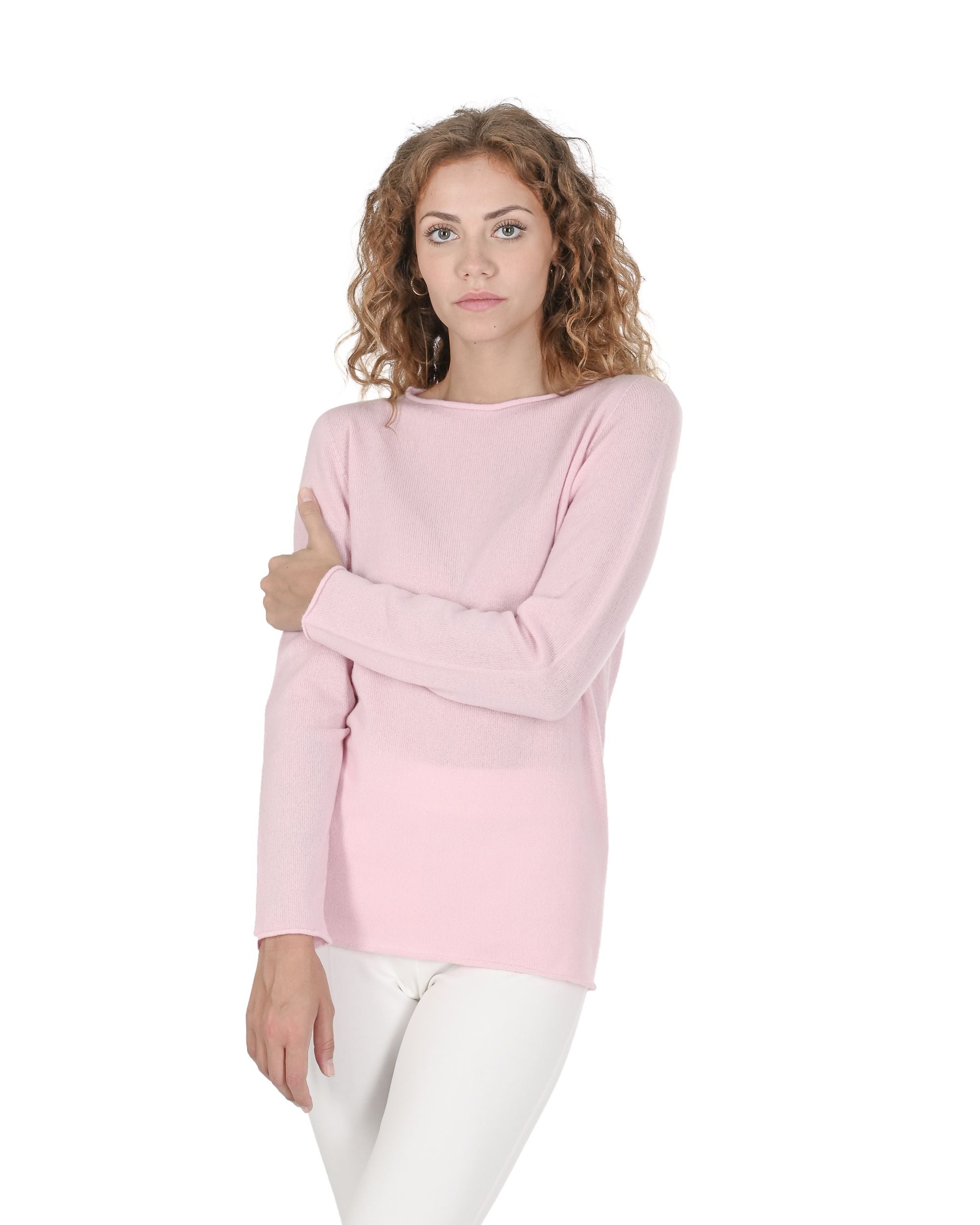 Crown of Edinburgh Cashmere Womens Boat Neck Sweater COE 0025 LIGHT PINK