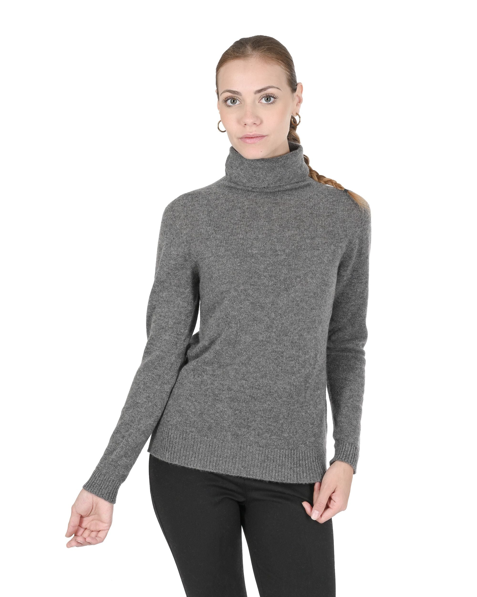 Crown of Edinburgh Cashmere Womens Turtleneck Sweater COE 0021 SMOG