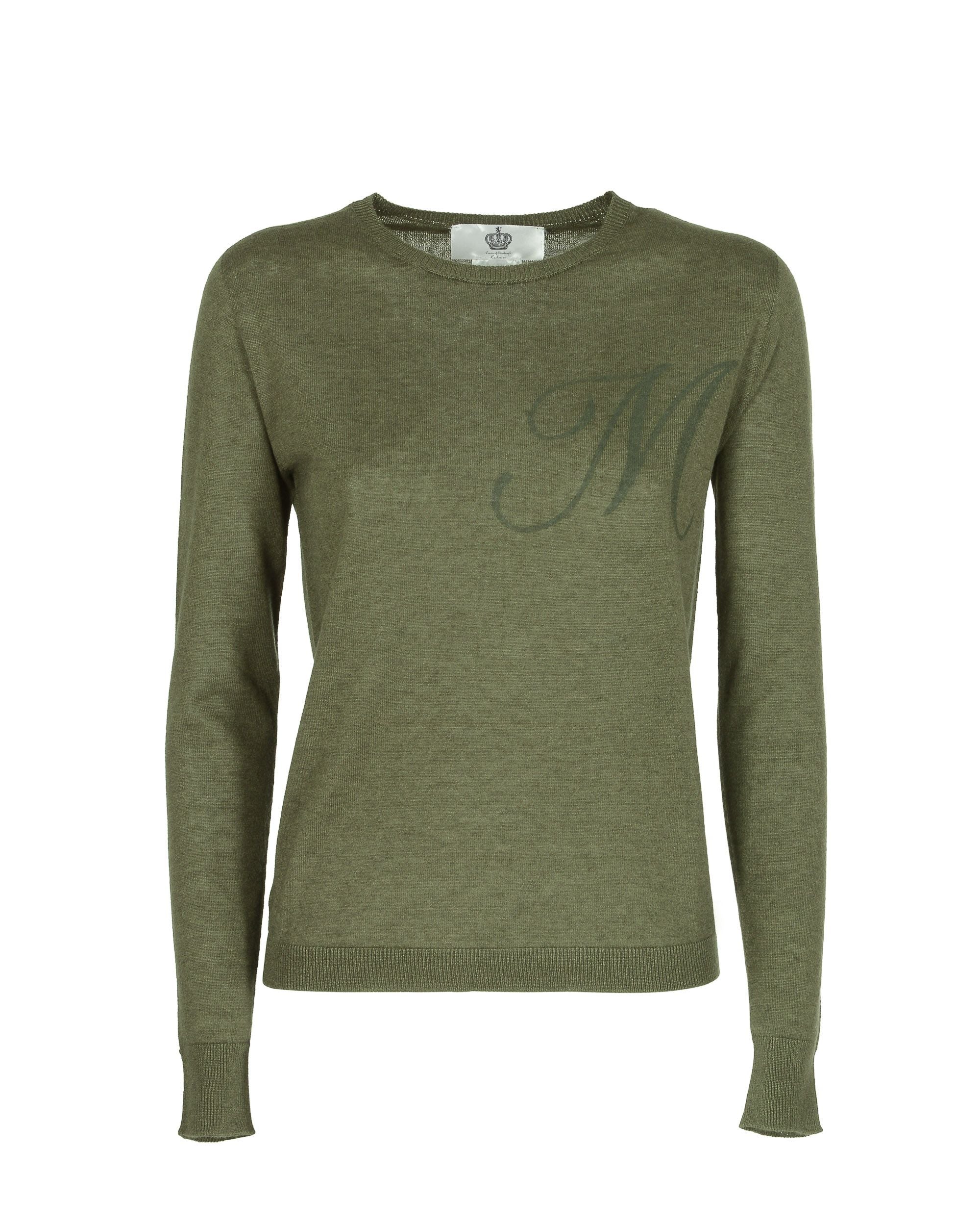 Crown of Edinburgh Cashmere Long Sleeve ART 004 GREEN LETTER M