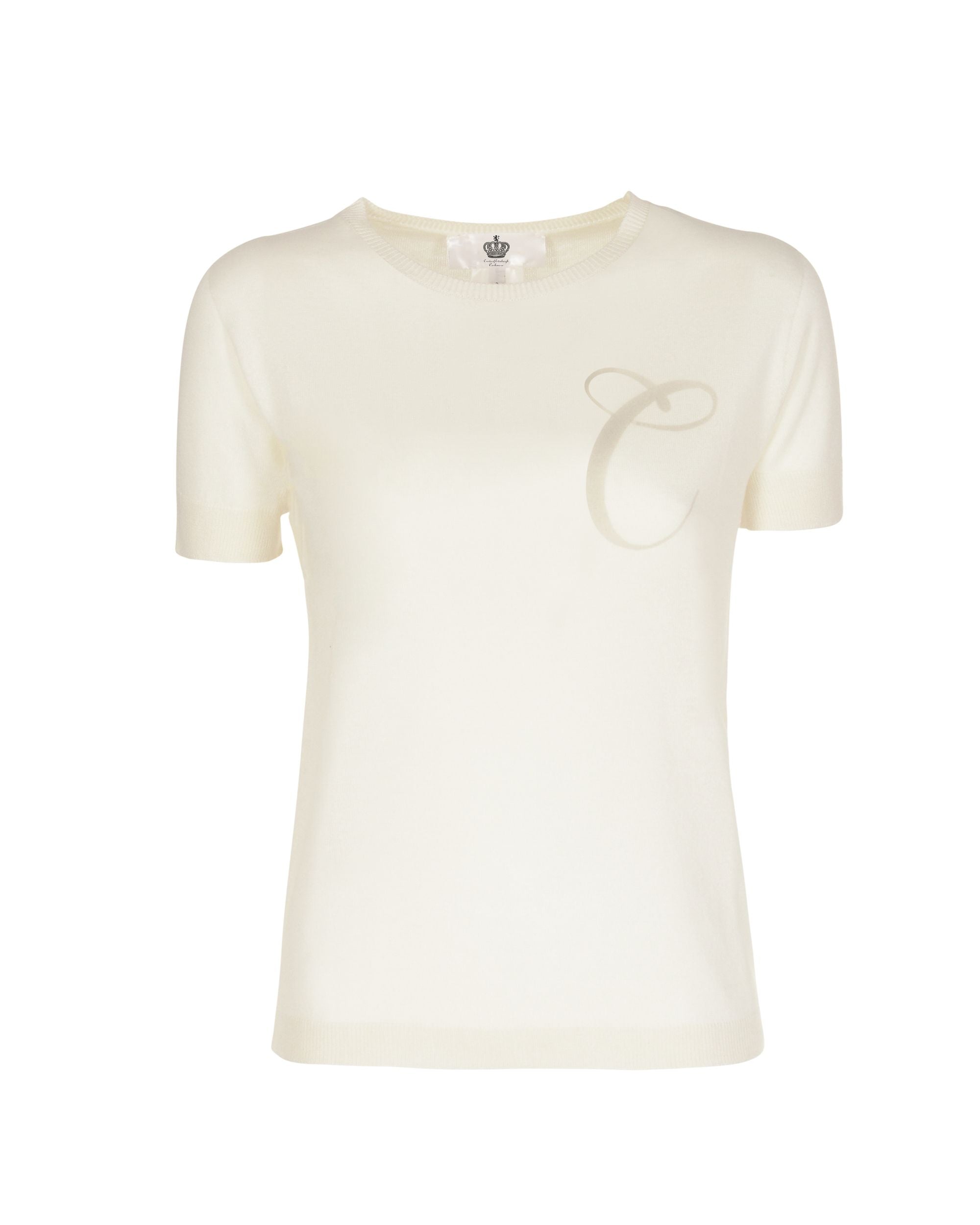 Crown of Edinburgh Cashmere Short Sleeve ART 003 IVORY LETTER C