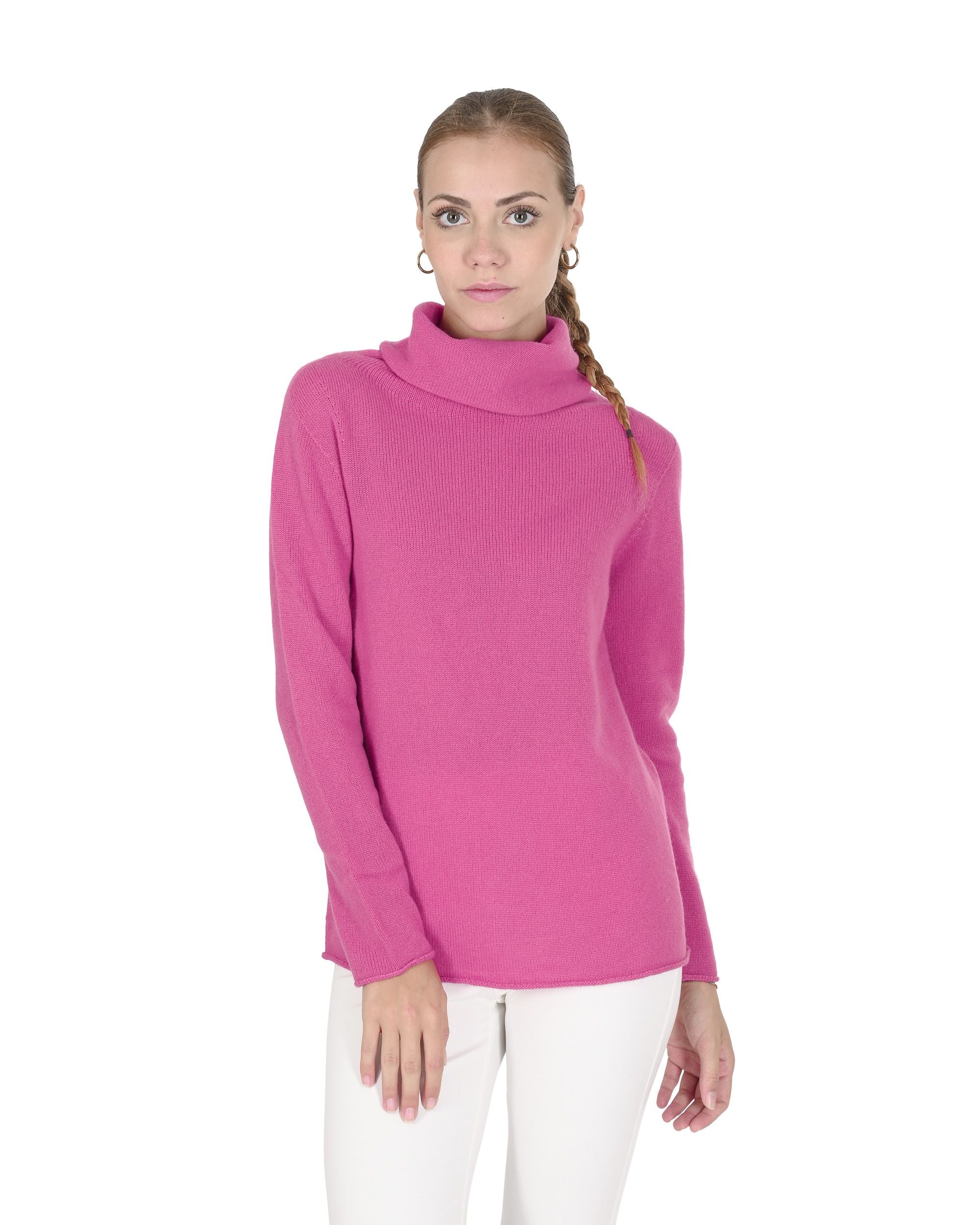 Crown of Edinburgh Cashmere Womens Turtleneck Sweater COE 0018 FUSHIA