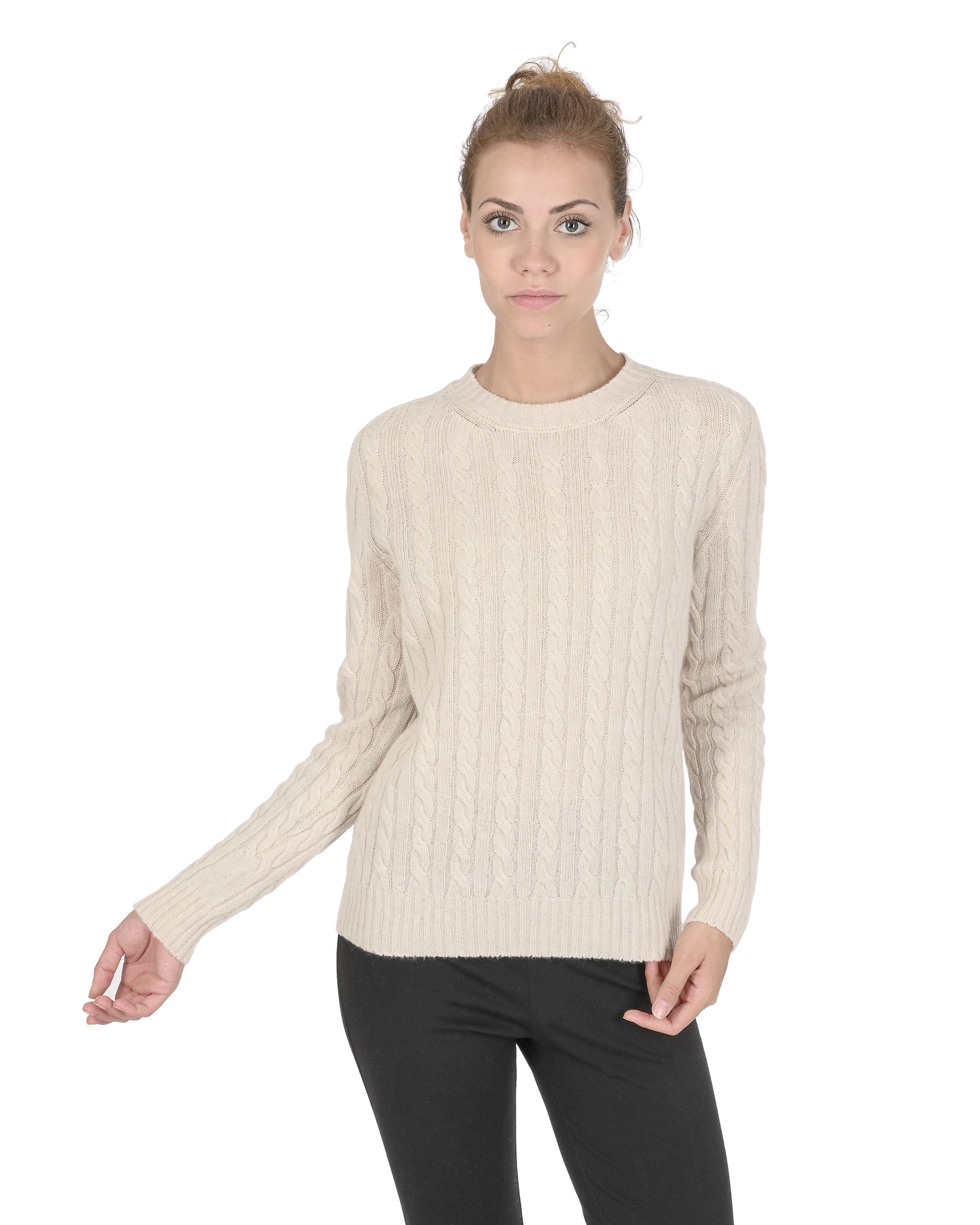 Crown of Edinburgh Cashmere Womens Round Neck Sweater COE 0033 CREAM