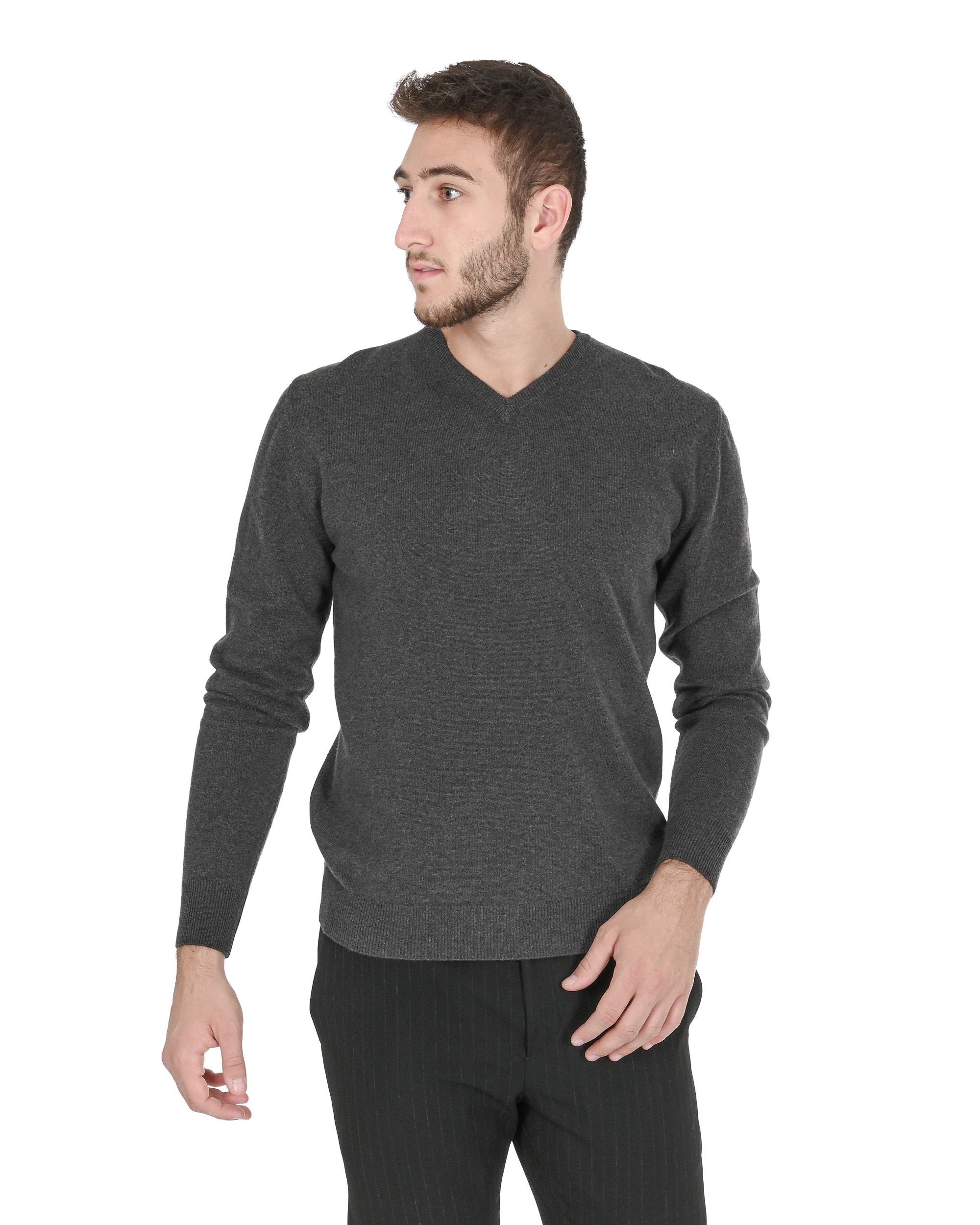 Crown of Edinburgh Cashmere Mens V Neck Sweater COE 0012 DARK GREY