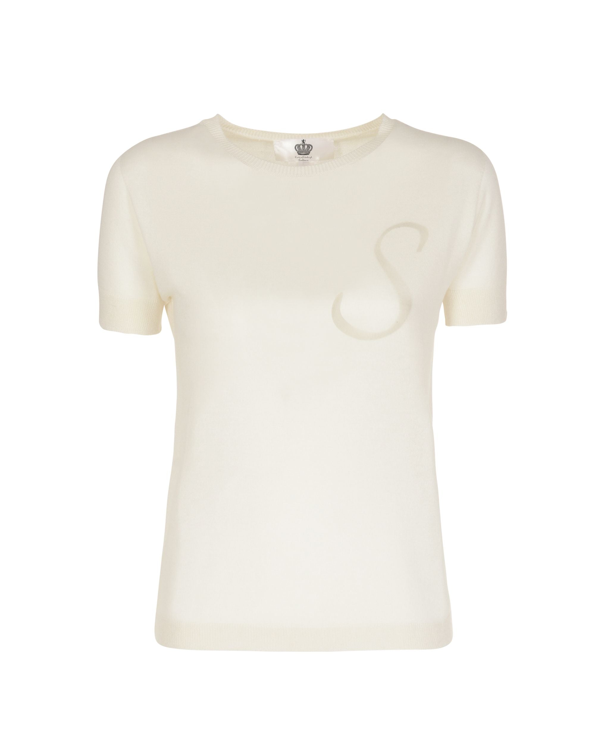 Crown of Edinburgh Cashmere Short Sleeve ART 003 IVORY LETTER S