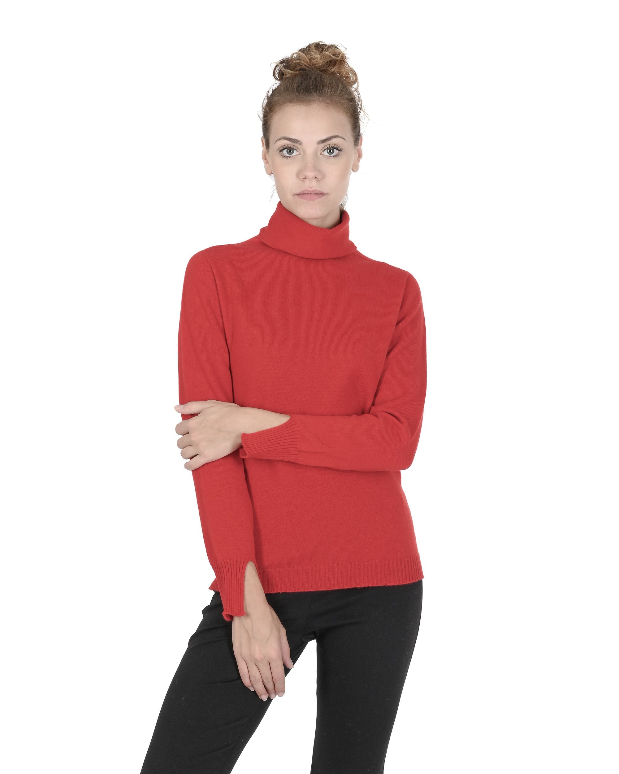 Crown of Edinburgh Cashmere Womens Turtleneck Sweater COE 0023 RED