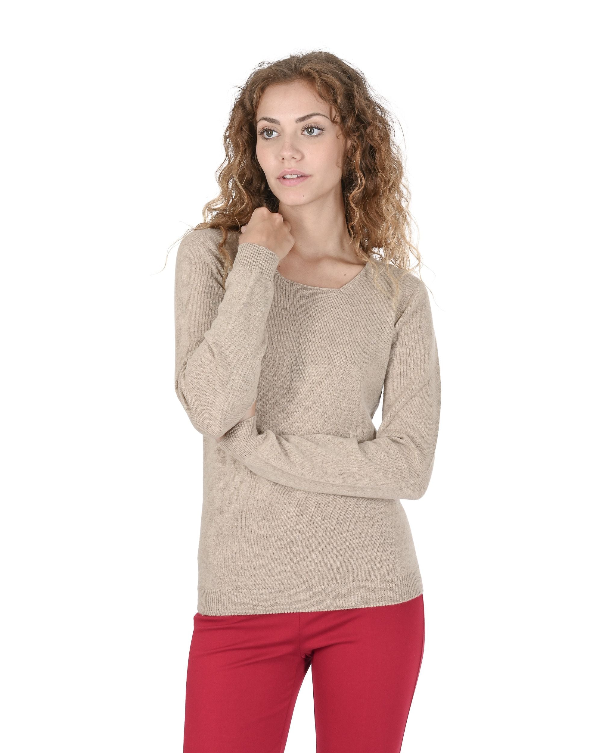 Crown of Edinburgh Cashmere Womens Square Neck Sweater COE 0024 SAND